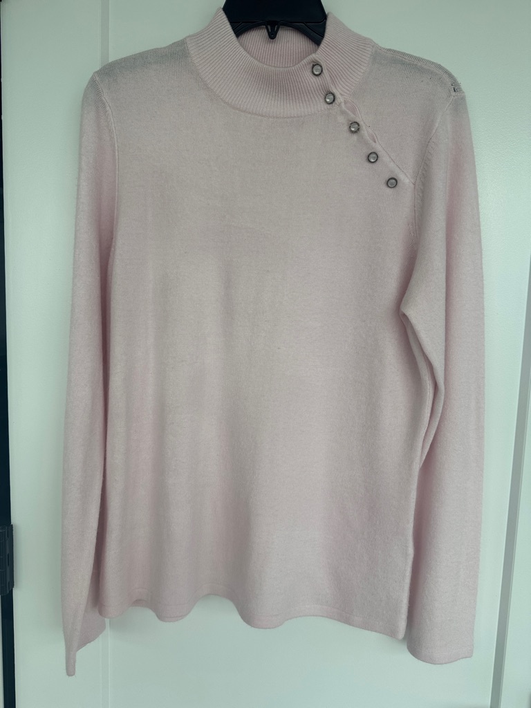 Designers Originals Pale Pink Button-Accent Mock Neck Sweater